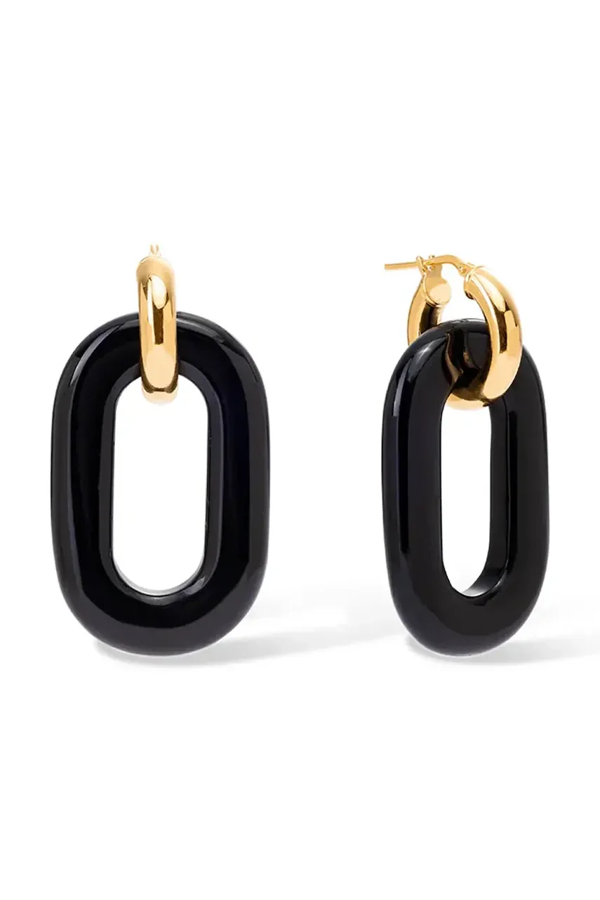 BERRIES cercei pentru femei argint placat cu aur obsidian Duo Black MAXI Earrings