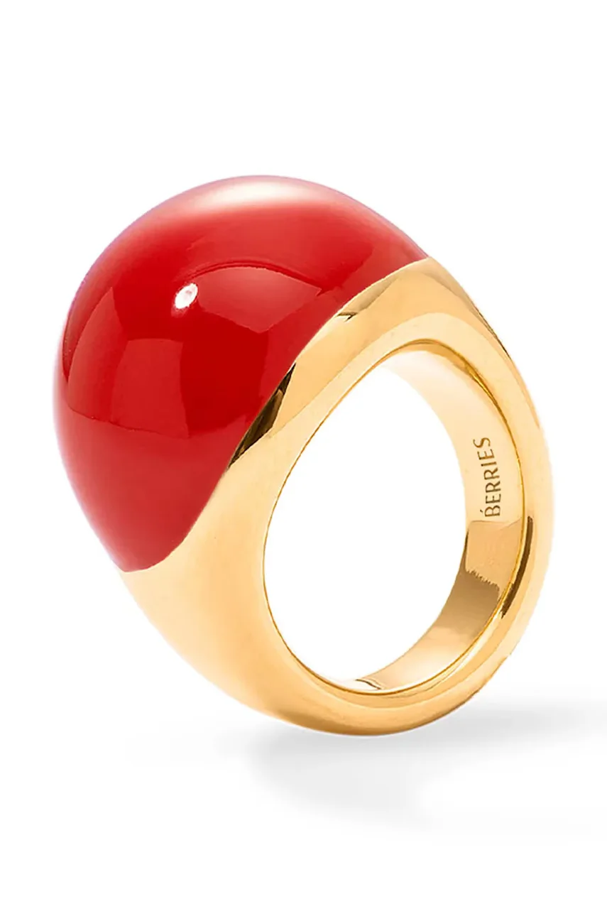 BERRIES inel pentru femei din argint placat cu aur cu email Viva Red XL Ring