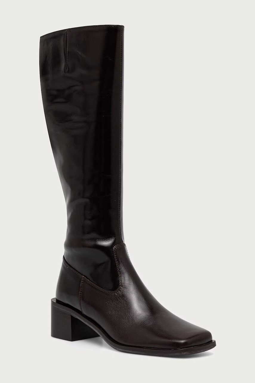 Billi Bi cizme cu toc jos pentru femei din piele Espresso Marte calf 86