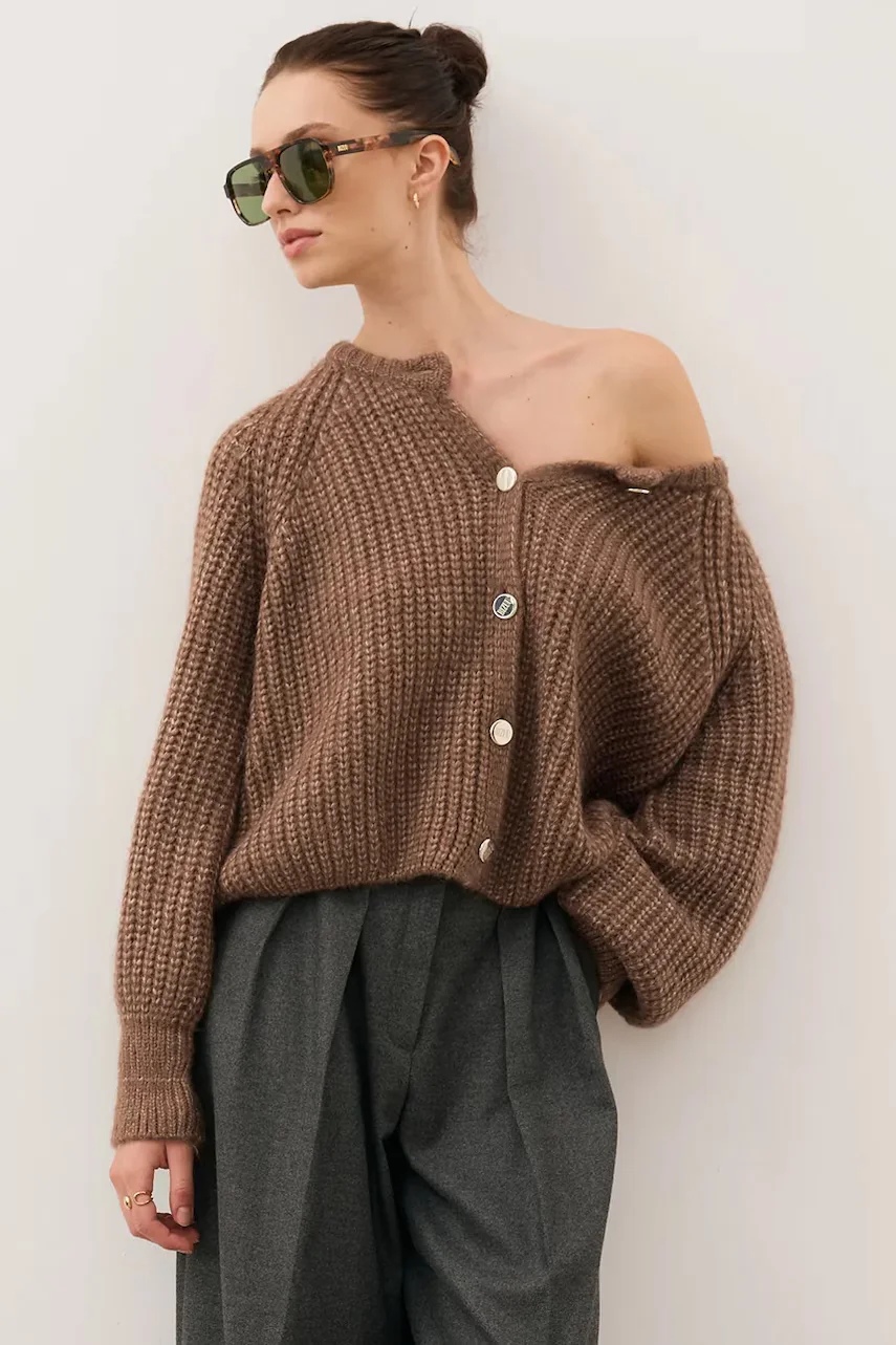 BIZUU cardigan din amestec de lână ORNAMY