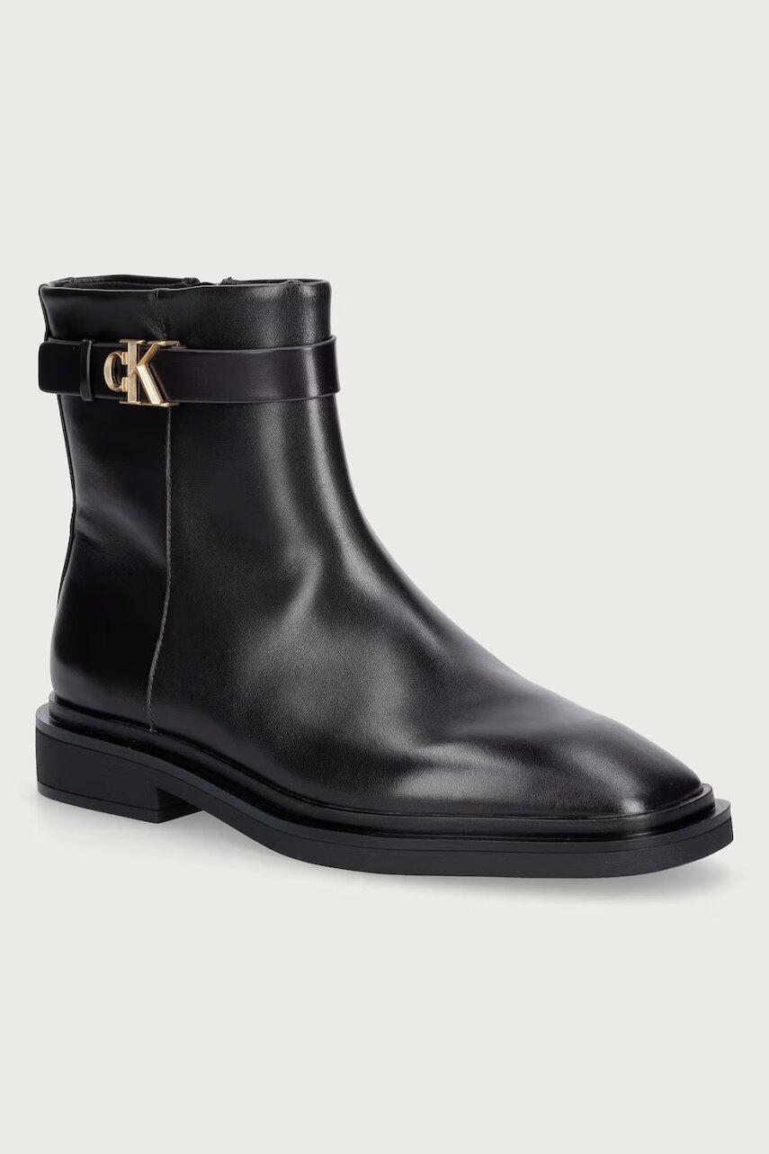 Calvin Klein botine pentru femei din piele SQUARE ANKLE BOOT LTH MG HDW