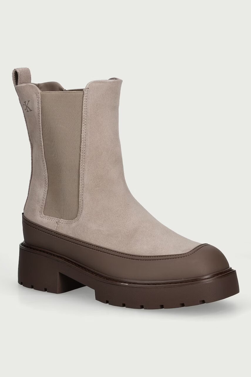 Calvin Klein ghete scurte cu platformă pentru femei din piele întoarsă CHUNKY CHELSEA BOOT SUE EM