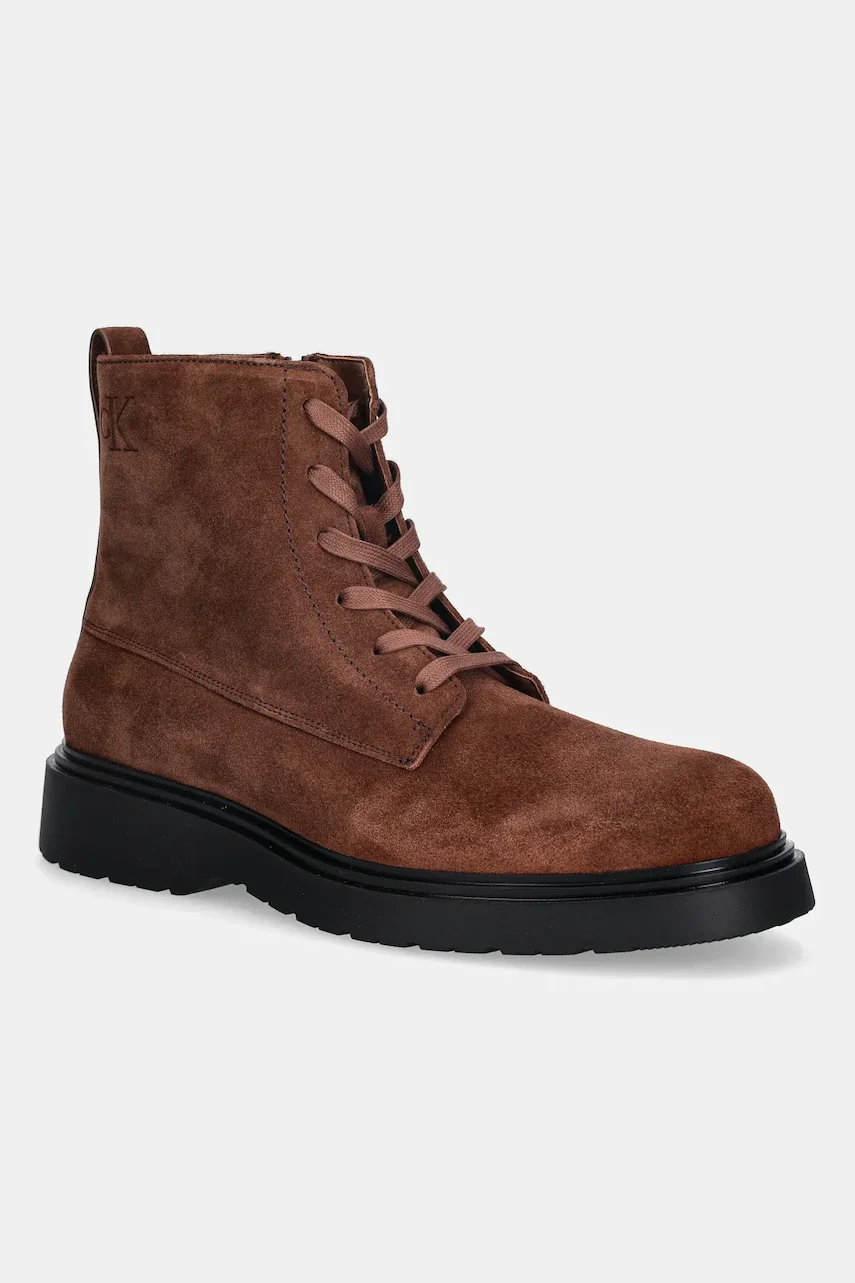 Calvin Klein pantofi de piele întoarsă COMBAT ESS LACE UP ZIP BOOT SU