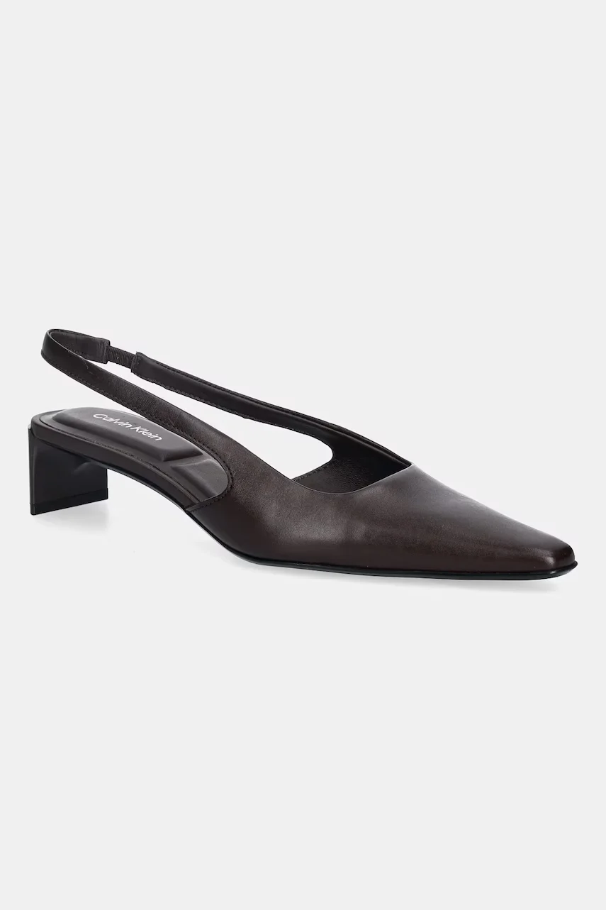 Calvin Klein pantofi de piele SET BACK HEEL PUMP SLINGBACK LTH