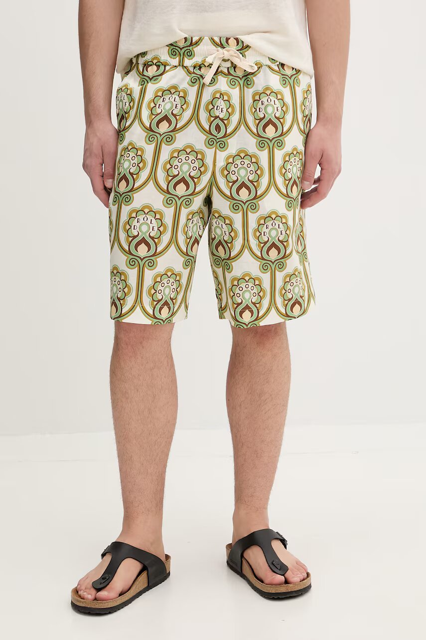 Drôle de Monsieur pantaloni scurți pentru bărbați cu in Short Tapisserie Florale Lin