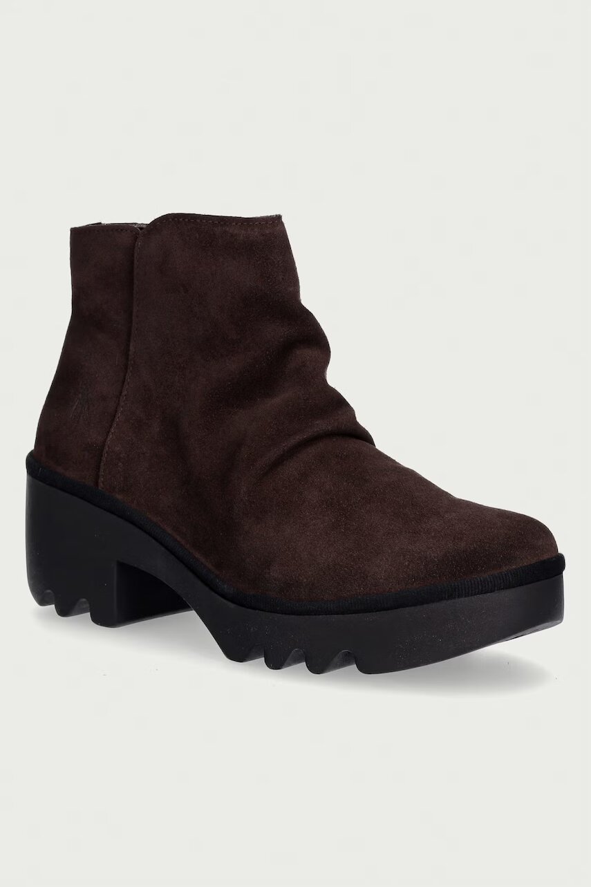 Fly London botine cu toc pentru femei din piele întoarsă TULP592FLY