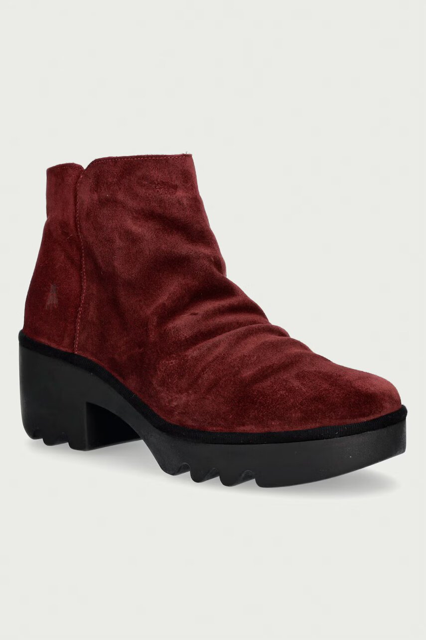Fly London botine cu toc pentru femei din piele întoarsă TULP592FLY
