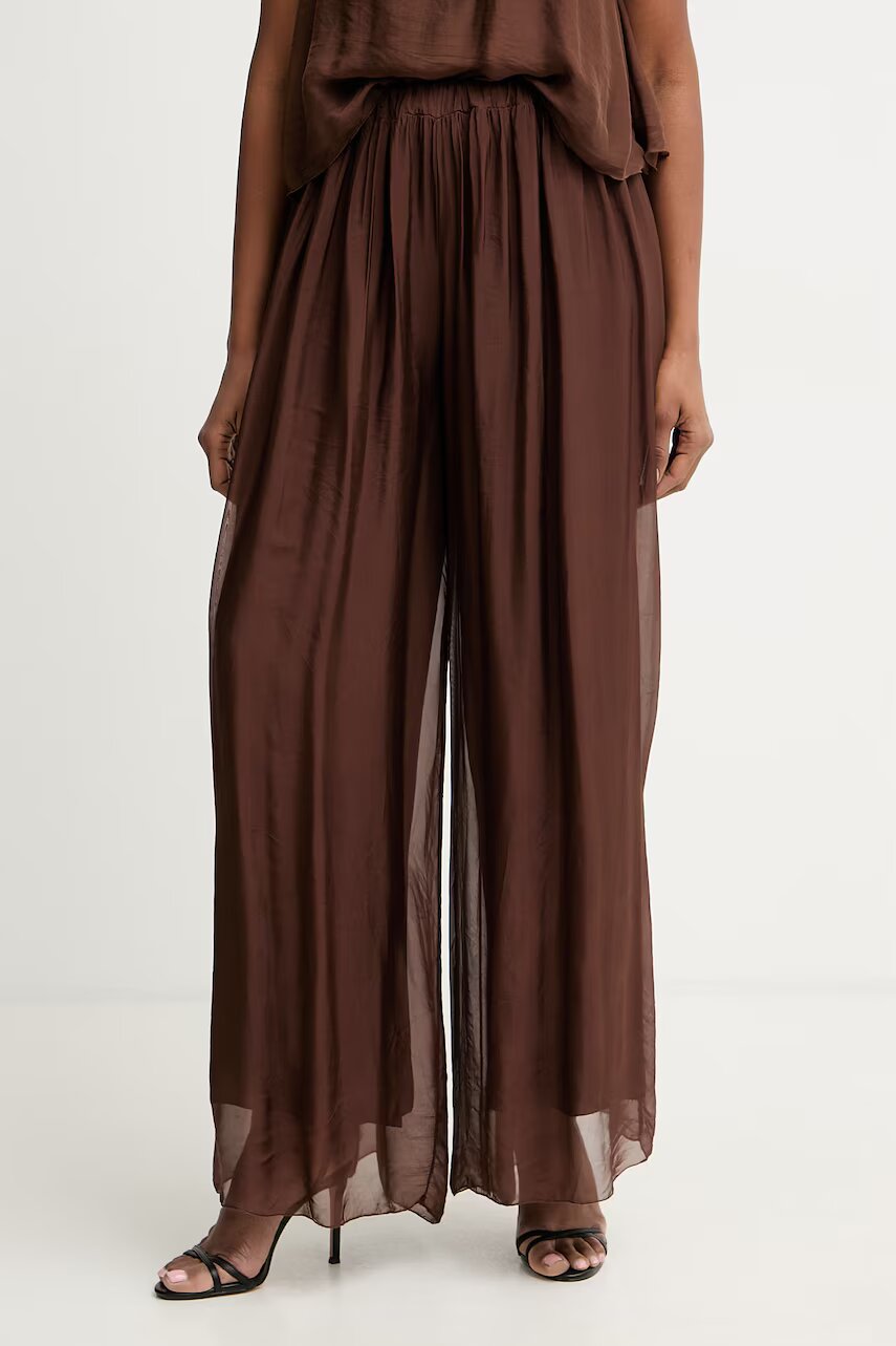 Haveone pantaloni palazzo pentru femei cu amestec de mătase