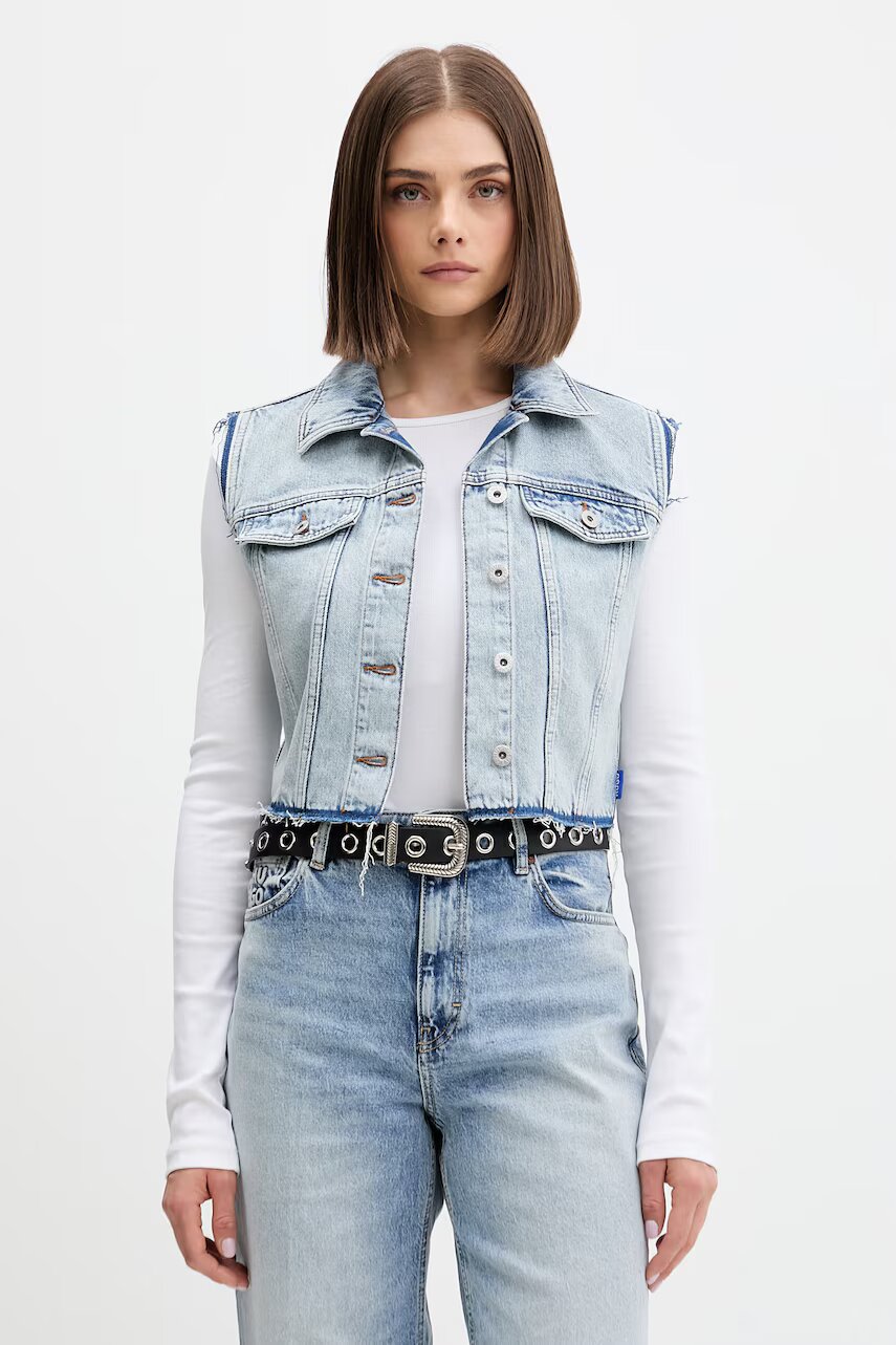 HUGO Blue vestă cu un singur rând de nasturi pentru femei din denim Garis_B