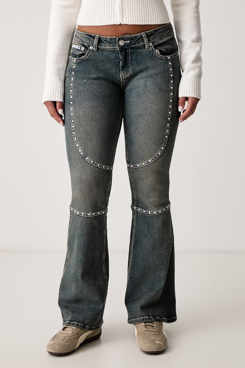 Juicy Couture blugi flared pentru femei STUD JUICY MOTO FLARE JEAN
