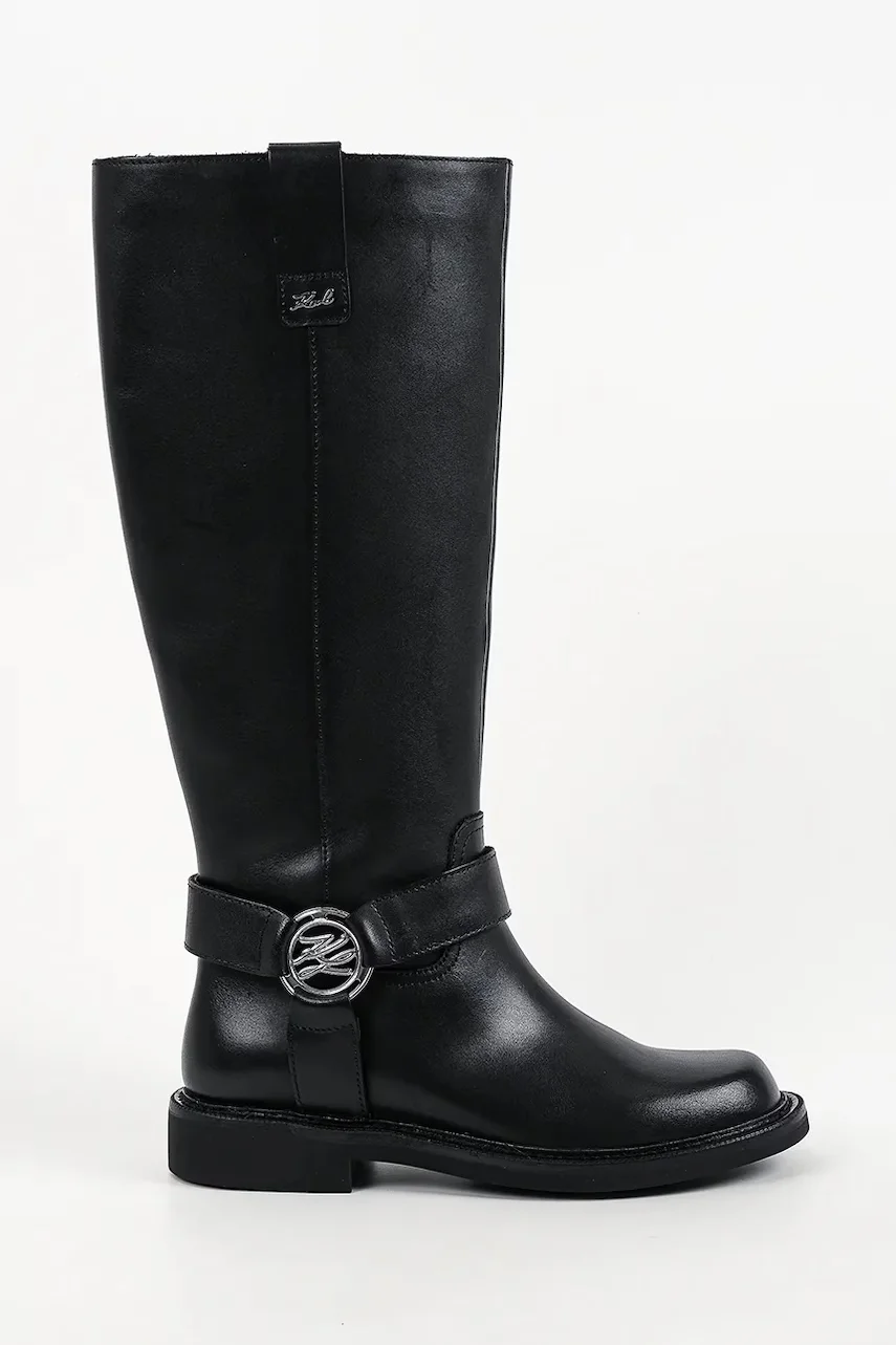 Karl Lagerfeld cizme cu toc plat pentru femei din piele Sadie