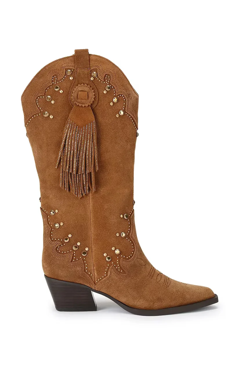 Kurt Geiger London cizme cowboy pentru femei din piele întoarsă Oxford Western Tassel