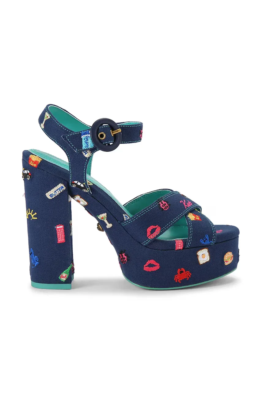 Kurt Geiger London sandale cu toc înalt Embroidery Platform Navy Canvas