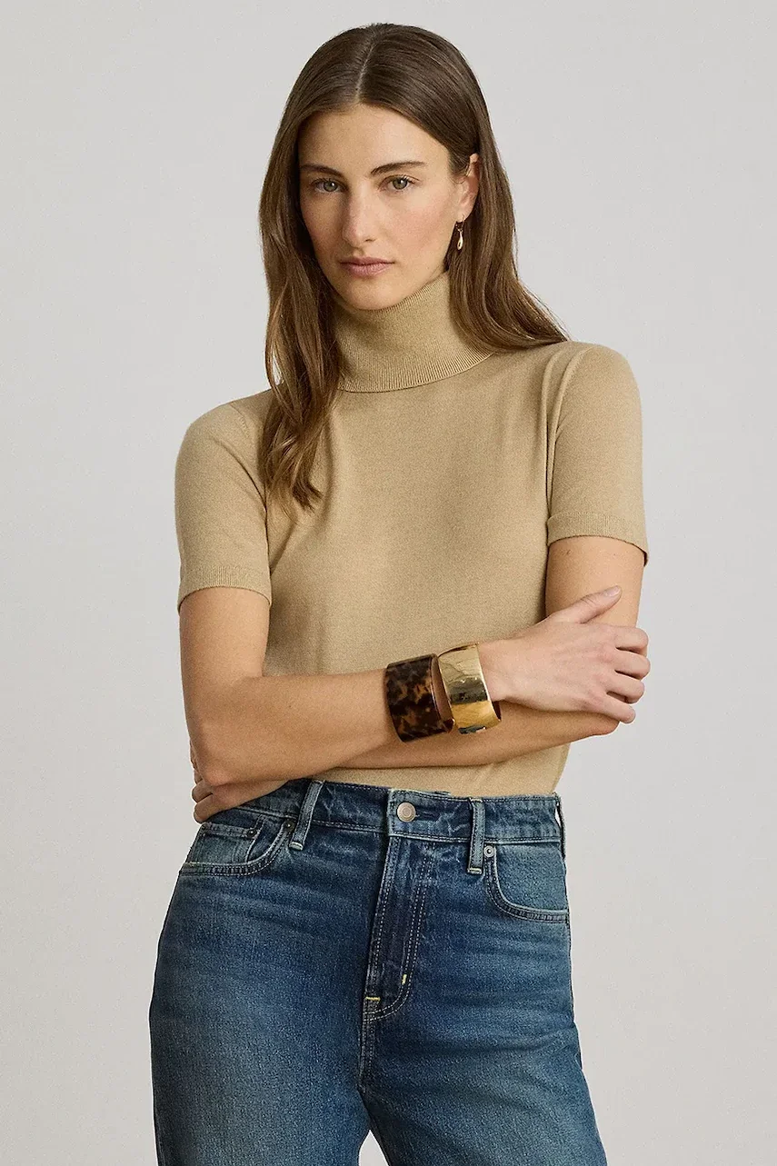 Lauren Ralph Lauren pulover cu guler înalt pentru femei cu amestec de mătase