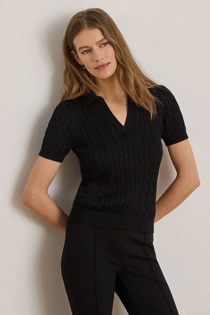 Lauren Ralph Lauren pulover cu mânecă scurtă pentru femei cu vâscoză
