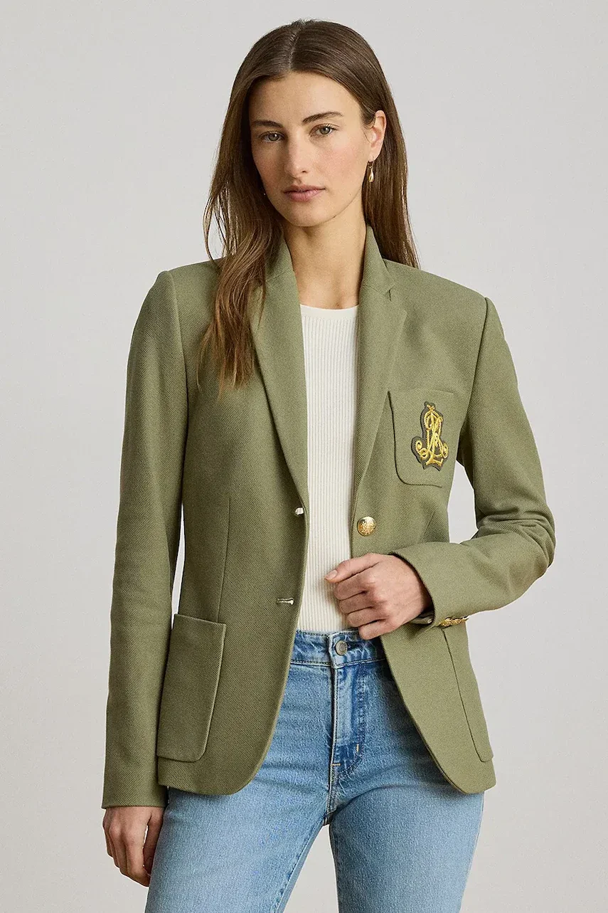 Lauren Ralph Lauren sacou cu un singur rând de nasturi pentru femei din bumbac cu elastan