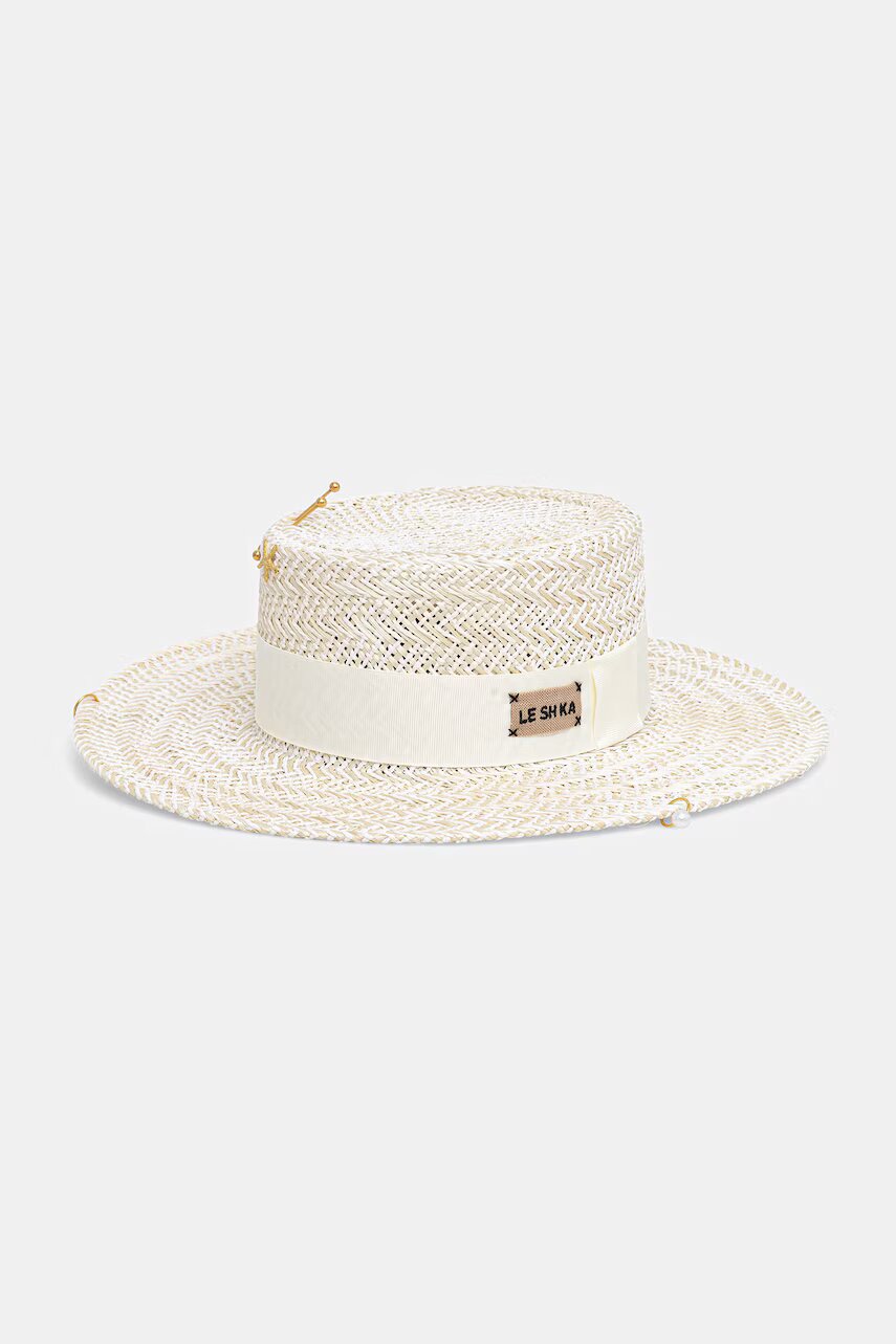 LE SH KA headwear LE SH KA pălărie de paie pentru femei Double Chain Pearl Canotier
