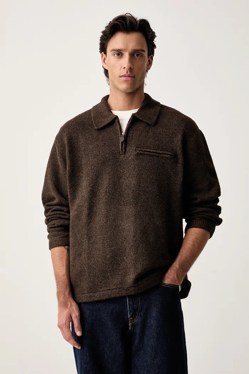 Levi's pulover pentru bărbați cu amestec de lână BOULDER COLLARED HALF ZIP