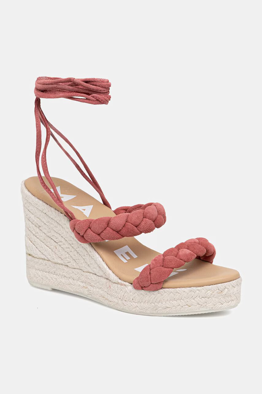 Manebi sandale wedges din piele întoarsă Two Braided Bands Wedge Espadrilles