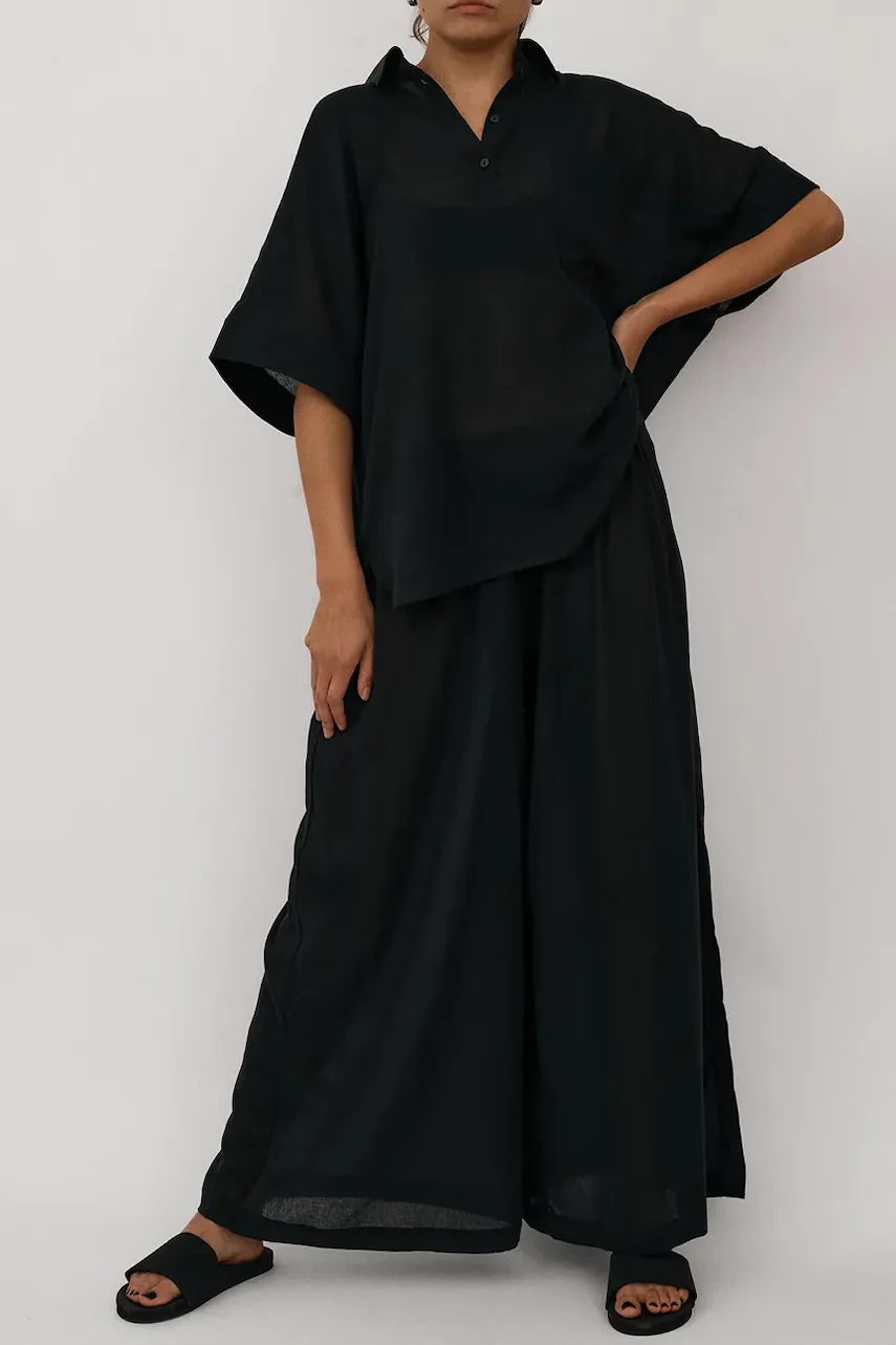 MUUV. pantaloni wide leg pentru femei din bumbac NOCHE