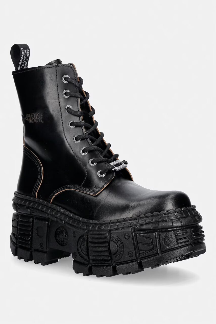 New Rock bocanci cu platformă pentru femei din piele ANTIK NEGRO REVES CUERO