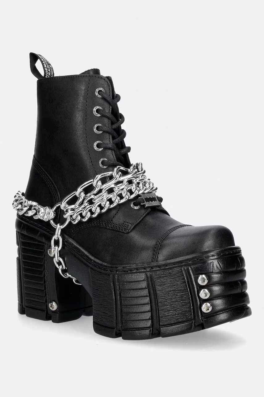 New Rock botine cu toc pentru femei din piele ITALI NEGRO TOWER MAX + TORNILLO AD-2984