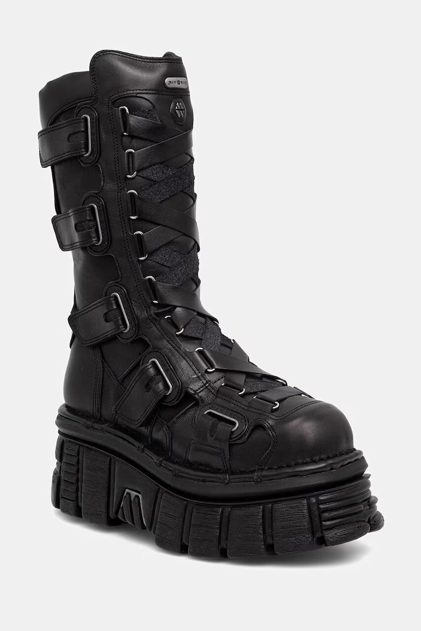 New Rock cizme pentru femei din piele ITALI NEGRO NOMADA NEGRO TOWER E14