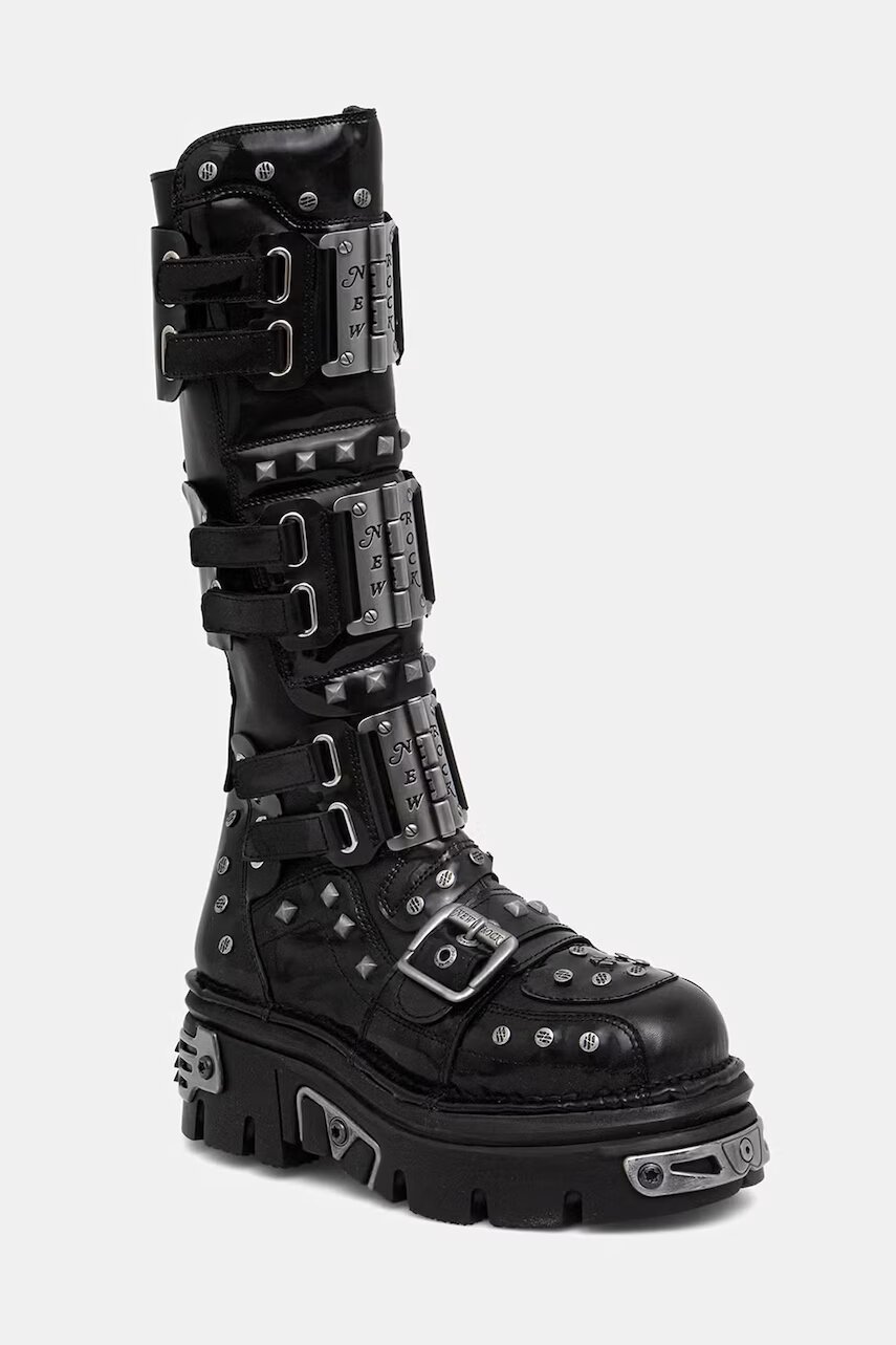 New Rock cizme pentru femei din piele NEGRO CHAROL NEGRO REACTOR E14