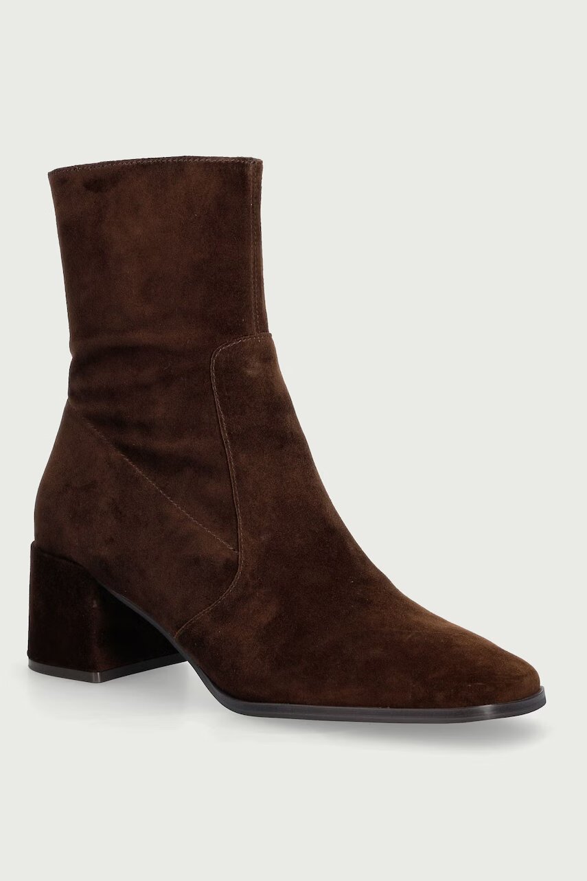 Nokwol botine cu toc pentru femei din piele întoarsă Jan Brown Suede