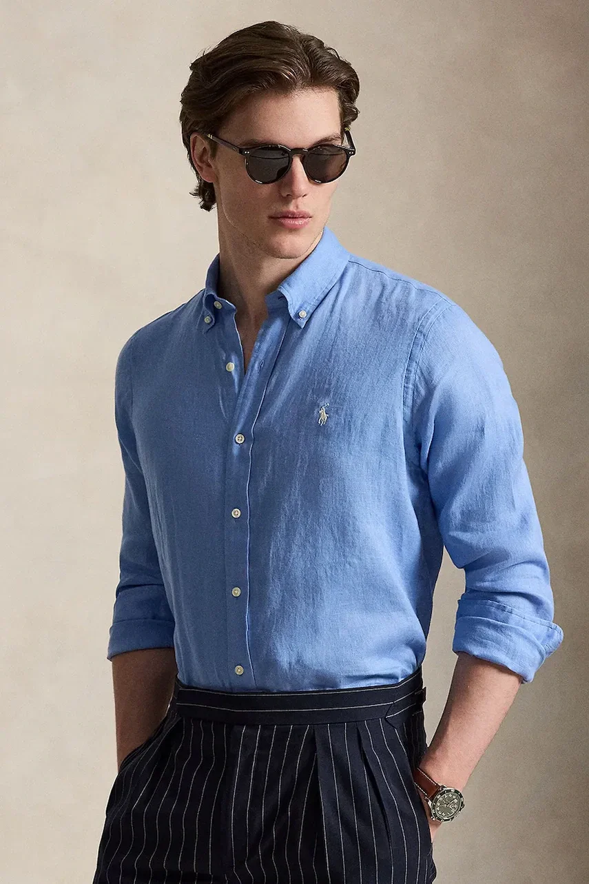 Polo Ralph Lauren cămașă pentru bărbați din in Long Sleeve Sport Shirt