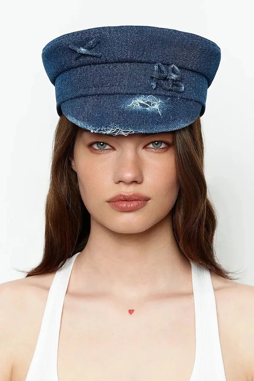 RUSLAN BAGINSKIY căciulă pentru femei din denim Distressed Baker Boy Cap