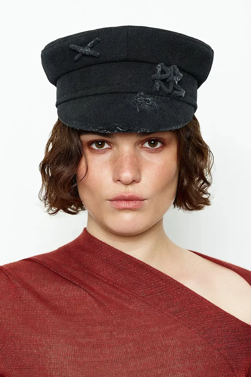 RUSLAN BAGINSKIY Căciulă pentru femei Distressed Denim Baker Boy Cap