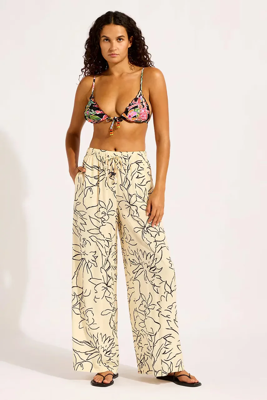 Seafolly Pantaloni wide leg de femei din vâscoză Drawcord Wide