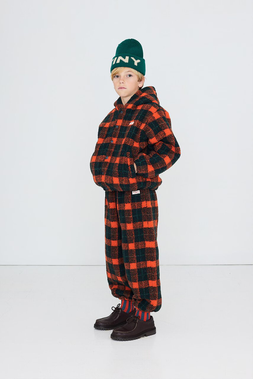 Tinycottons hanorac cu fermoar și glugă pentru copii din polar RED CHECK SHERPA HOODIE