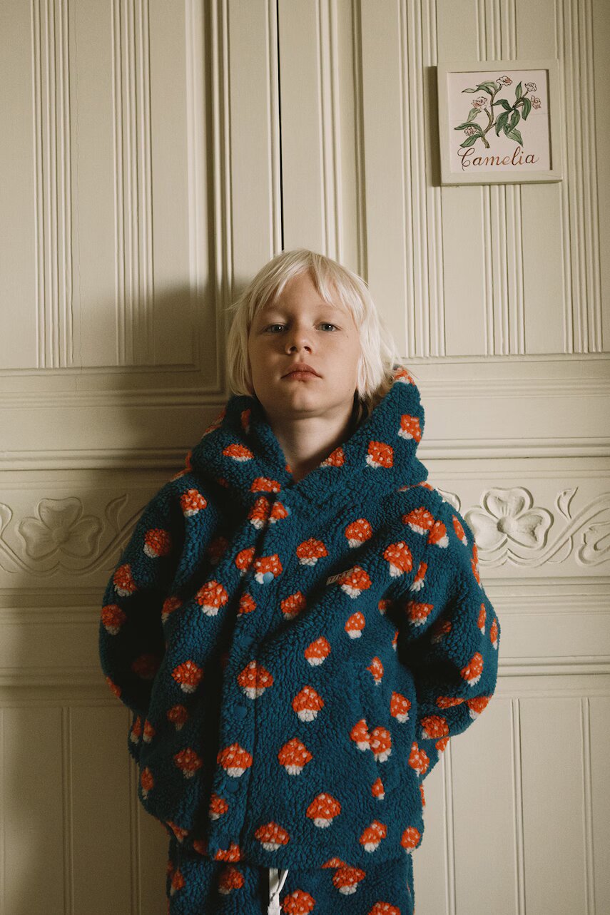 Tinycottons hanorac cu fermoar și glugă pentru copii din polar TINY MUSHROOMS SHERPA HOODIE