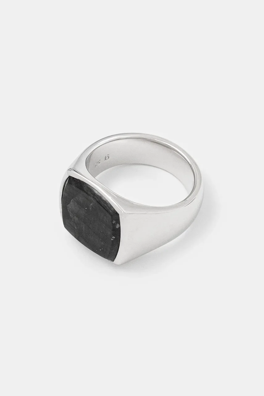 Tom Wood inel de argint Cushion Black Larvikite