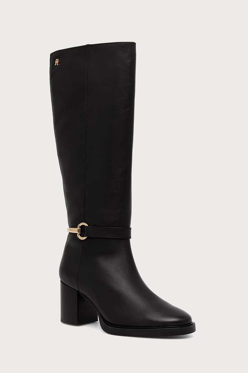 Tommy Hilfiger cizme cu toc pentru femei din piele TH STUD HEEL RIDING KNEE BOOT