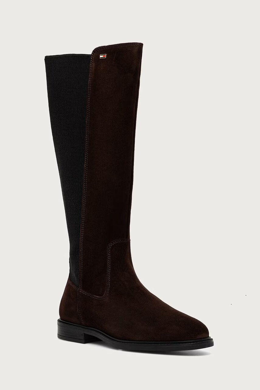 Tommy Hilfiger cizme pentru femei din piele întoarsă ENAMEL FLAG SUEDE HIGH CHELSEA