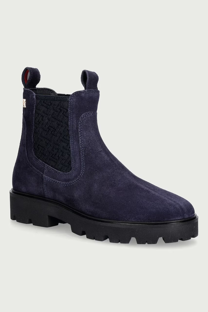 Tommy Hilfiger ghete scurte pentru femei din piele întoarsă TH MONOGRAM SUEDE CHELSEA BOOT
