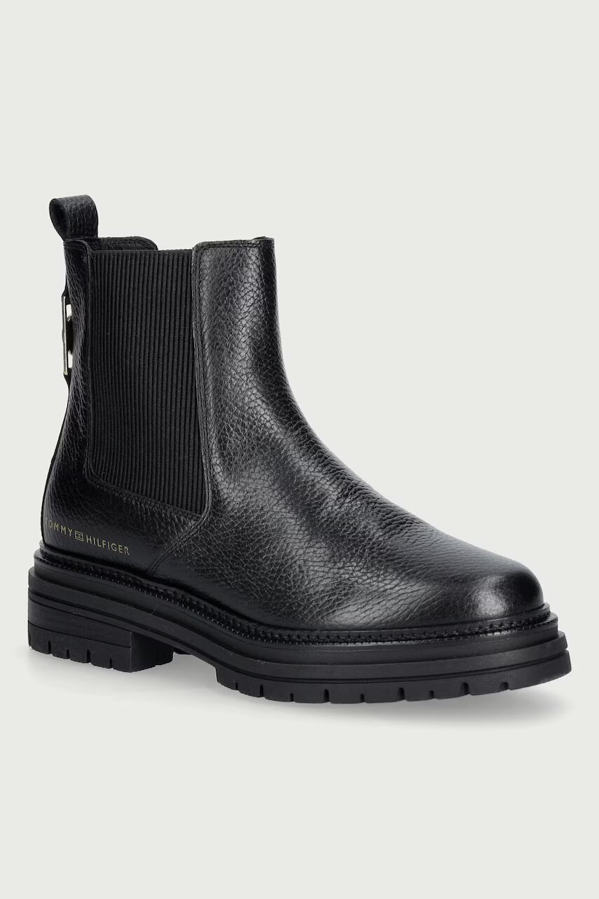 Tommy Hilfiger ghete scurte pentru femei din piele TH EMBOSS GRAIN LEATHER CHELSEA