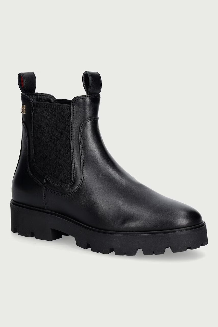 Tommy Hilfiger ghete scurte pentru femei din piele TH MONOGRAM LEATHER CHELSEA BOOT