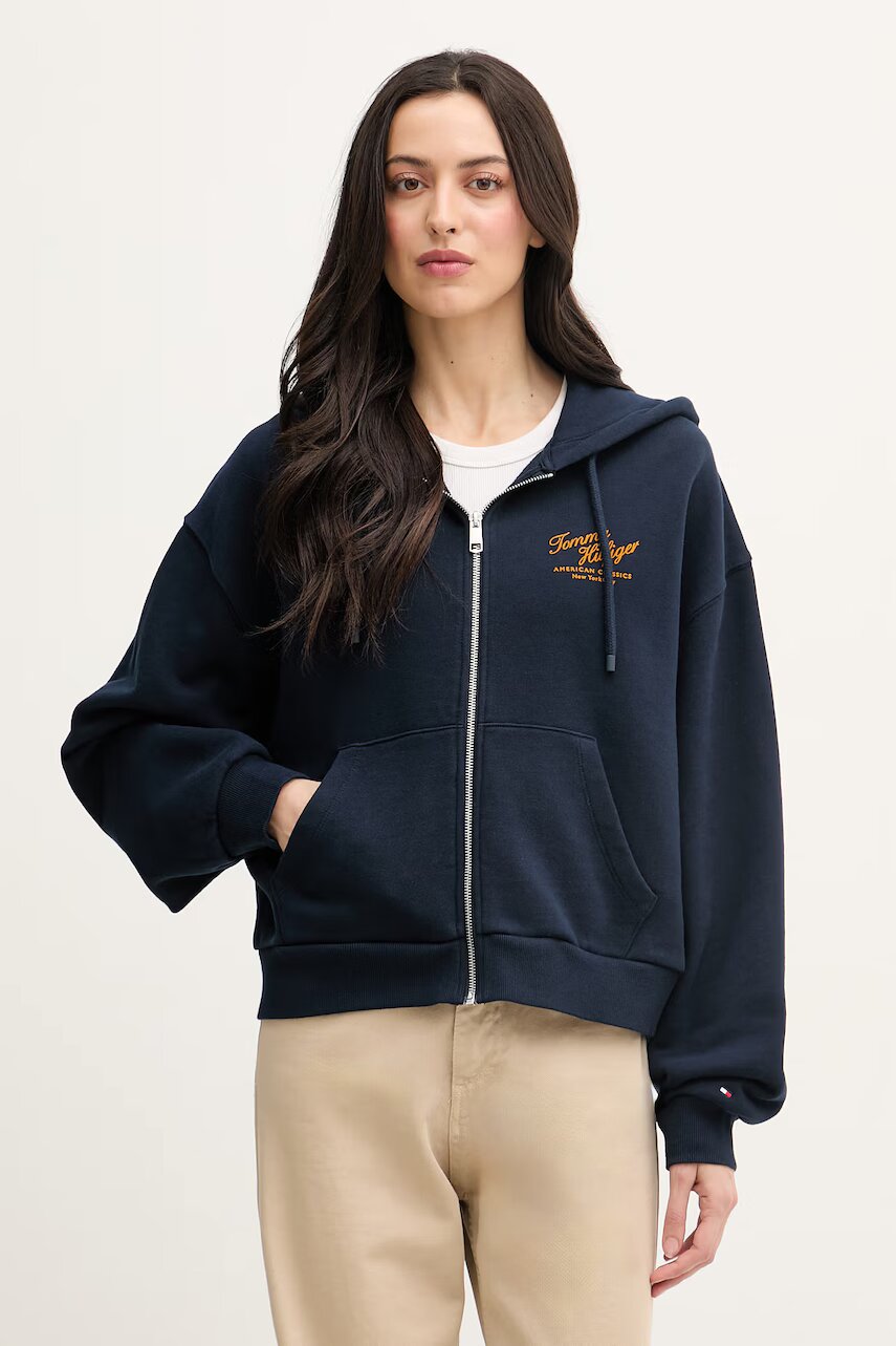 Tommy Hilfiger hanorac cu fermoar pentru femei din bumbac