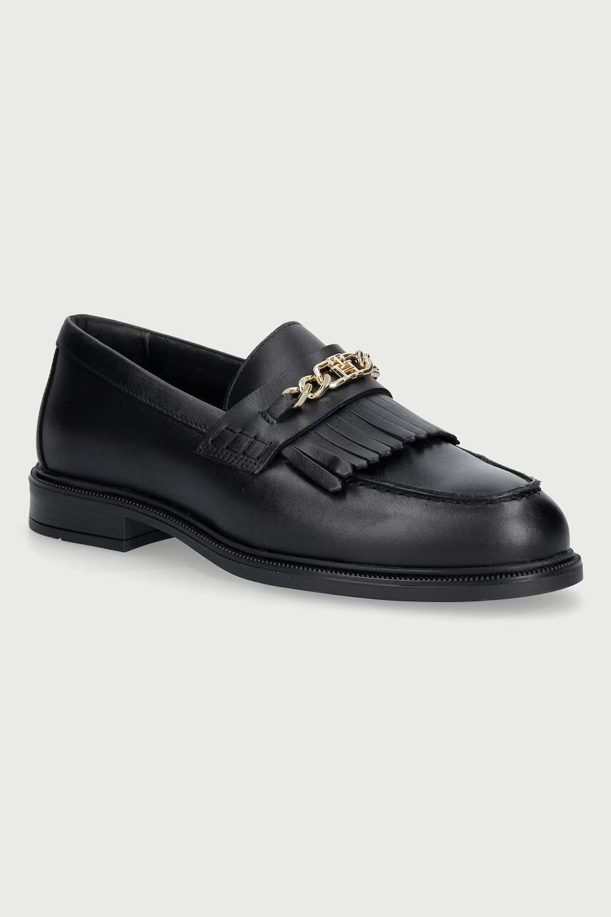 Tommy Hilfiger mocasini pentru femei din piele TH CHAIN FRINGE LEATHER LOAFER