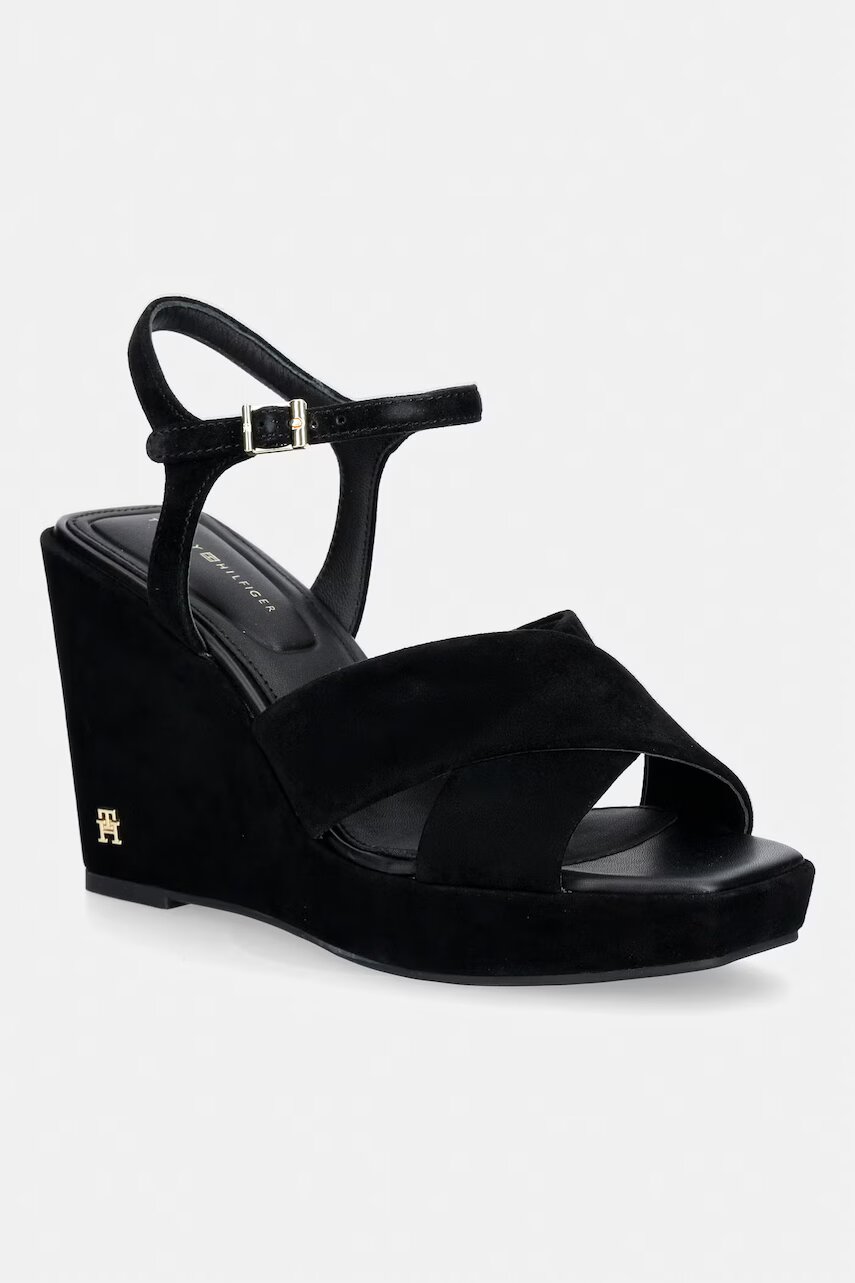 Tommy Hilfiger sandale wedges din piele întoarsă SUEDE WRAPPED HIGH WEDGE