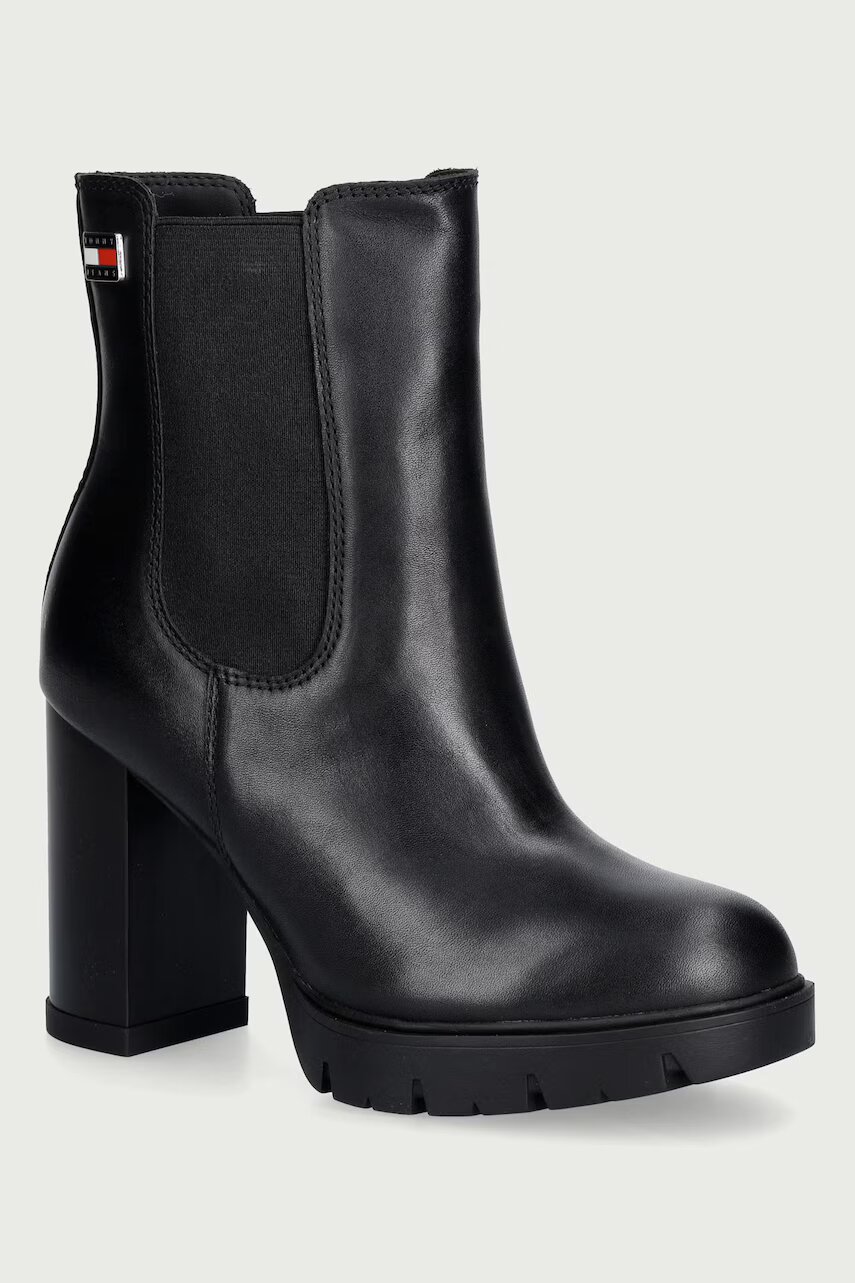 Tommy Jeans botine pentru femei din piele TJW CHELSEA HIGH HEEL BOOTS