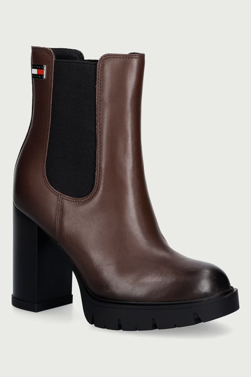 Tommy Jeans botine pentru femei din piele TJW CHELSEA HIGH HEEL BOOTS