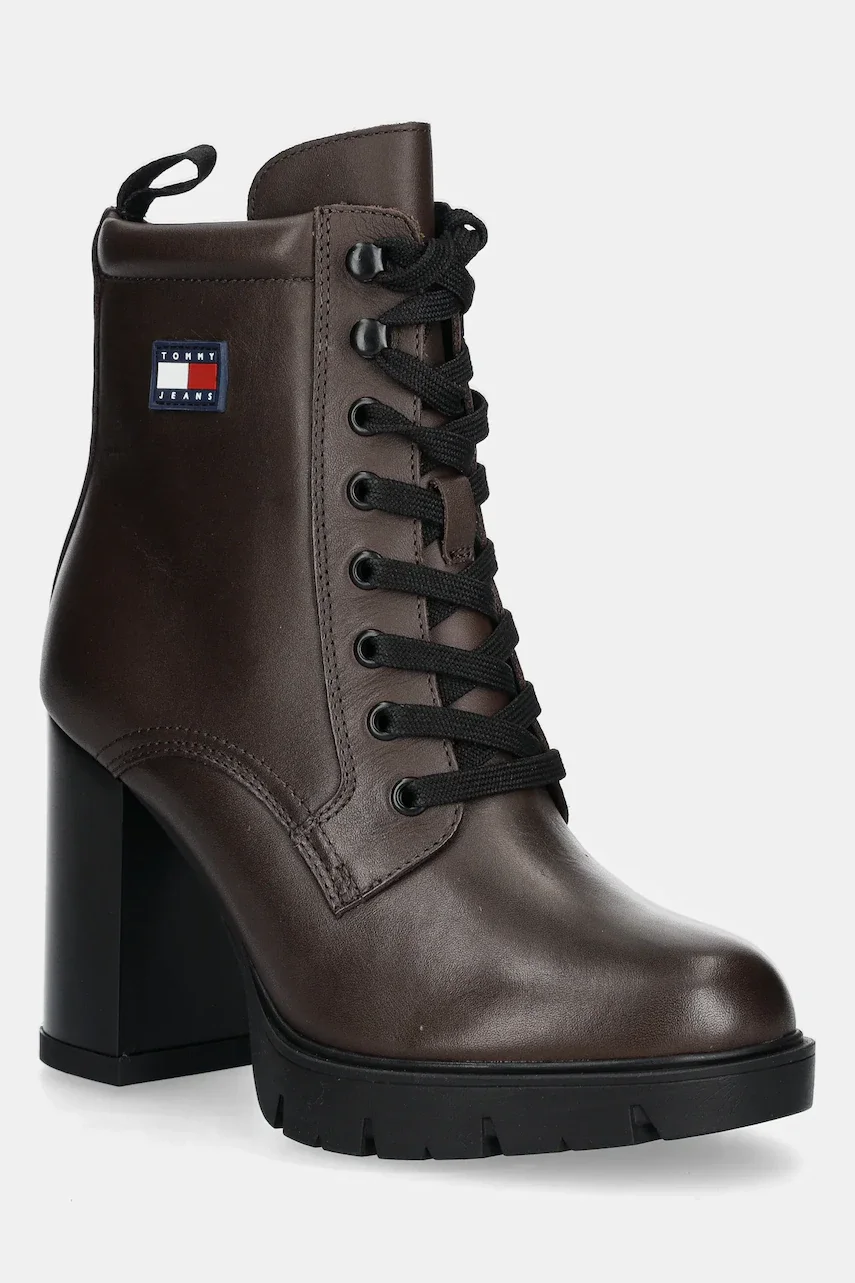 Tommy Jeans cizme de piele TJW HEEL LACE UP BOOT
