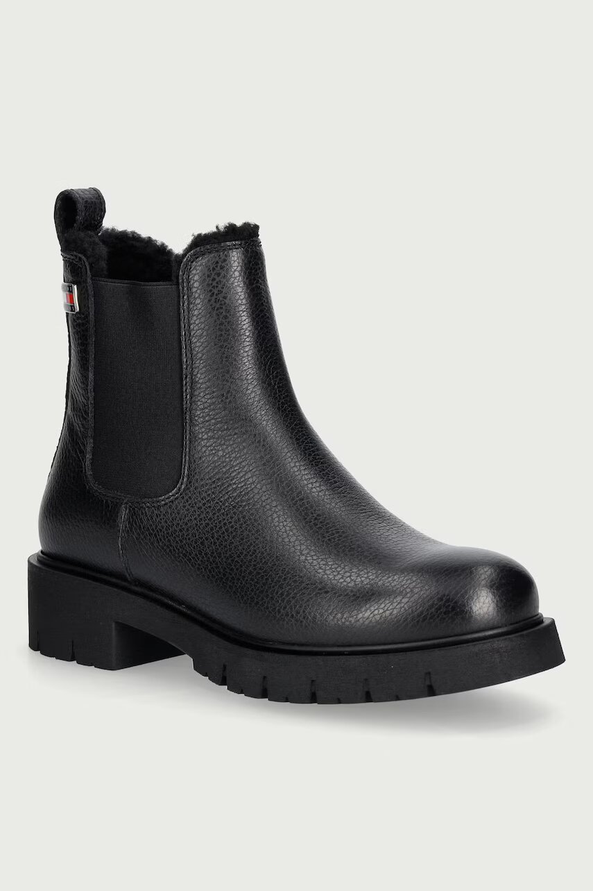 Tommy Jeans ghete scurte pentru femei din piele TJW CLEATED CHELSEA BOOTS WL