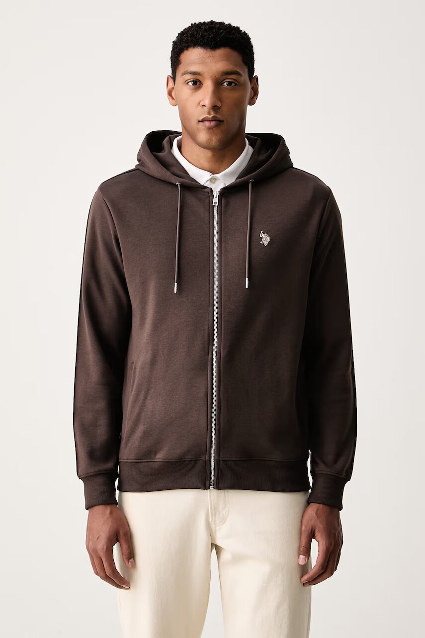 U.S. Polo Assn. hanorac cu fermoar și glugă pentru bărbați cu bumbac DHM Interlock Zip