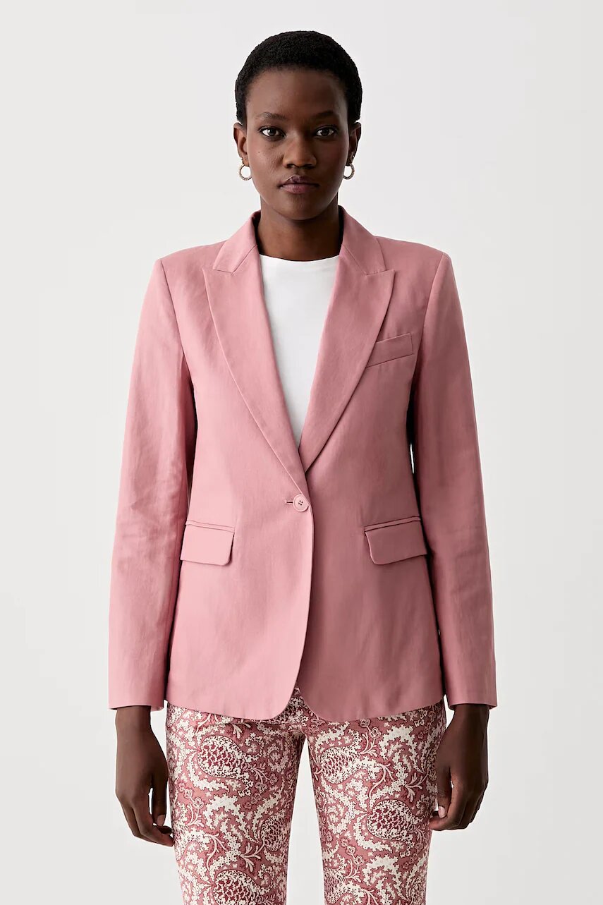 Weekend Max Mara sacou cu un singur rând de nasturi pentru femei cu amestec de in ORCHE